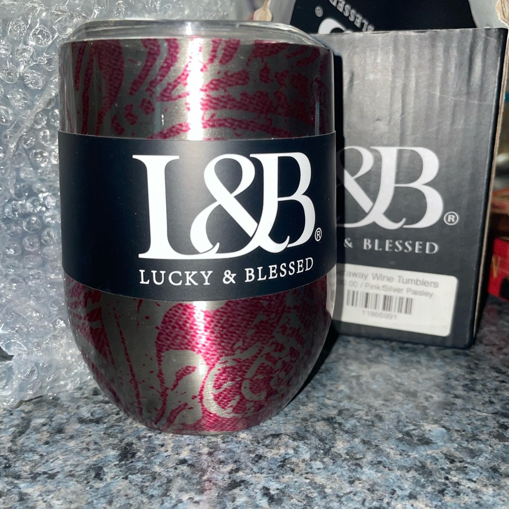 Lucky & Blessed Pink Silver Wine Tumbler